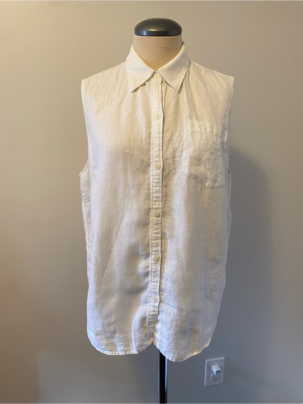 Ralph Lauren Sleeveless White Button-Down Shirt